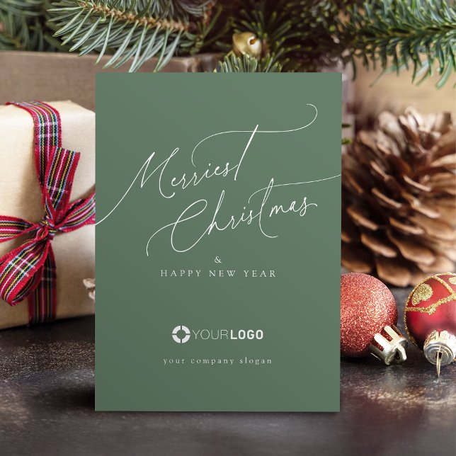 Tarjeta Festiva Sage Minimal Script Merriest Christmas Company (Sage Minimal Script Merriest Christmas Company Holiday Card)