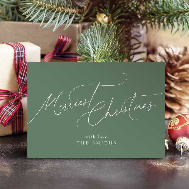 Tarjeta Festiva Sage Minimalist Elegant Script Merriest Christmas (Sage Minimalist Elegant Script Merriest Christmas Holiday Card)