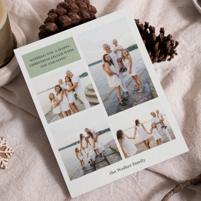 Tarjeta Festiva Sage Modern Neutral 4 Photo Elegant (Subido por el creador)