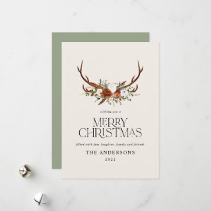 Tarjeta Festiva Sage verde botánico elegante stag floral