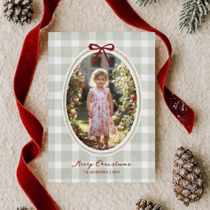 Tarjeta Festiva Sage Verde Gingham Caprichoso
