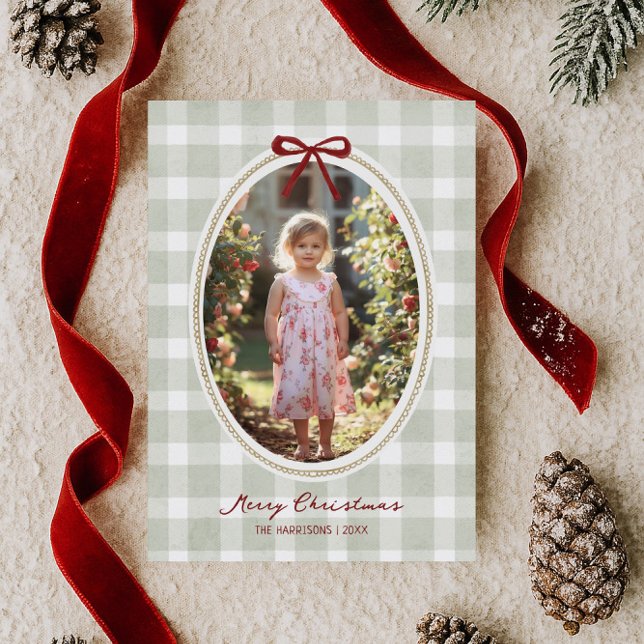 Tarjeta Festiva Sage Verde Gingham Caprichoso (Subido por el creador)
