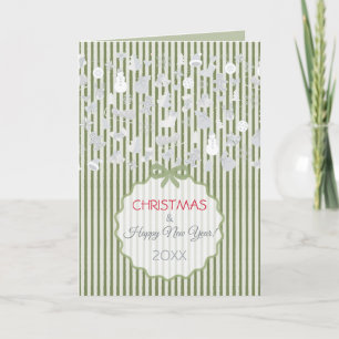 Tarjeta Festiva Sage Verde Rayas Pálidas Navideñas Caprichosas Pla
