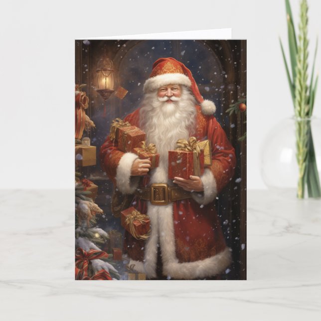 Tarjeta Festiva Saint Nicholas Giving Gifts Christmas (Anverso)
