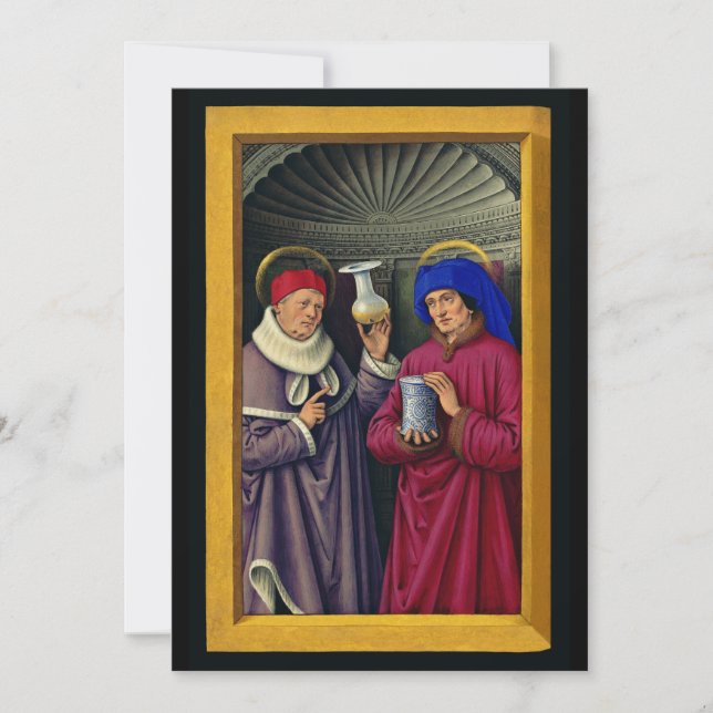Tarjeta Festiva Saints Cosmas and Damian de Jean Bourdichon (Anverso)