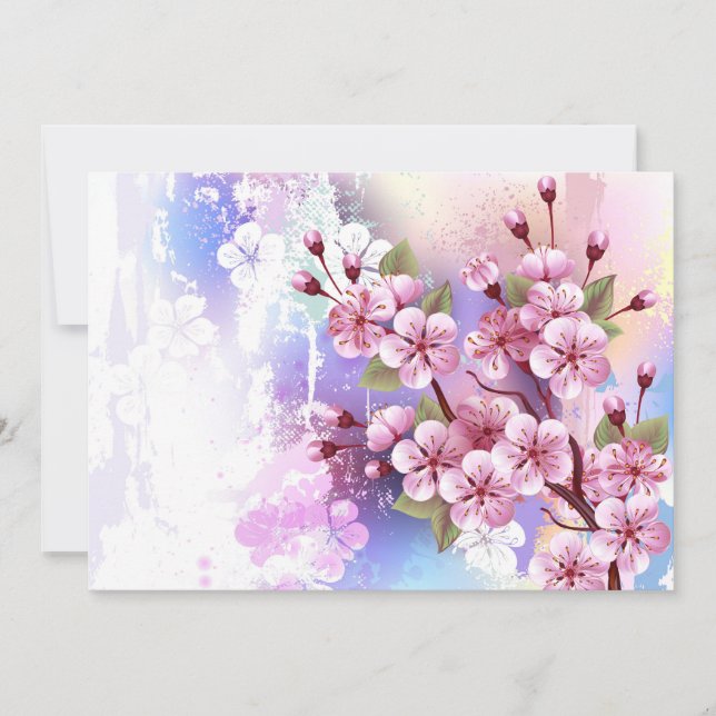 Tarjeta Festiva Sakura rosa sobre fondo de pintura (Anverso)