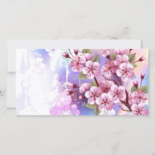 Tarjeta Festiva Sakura rosa sobre fondo de pintura (Anverso)