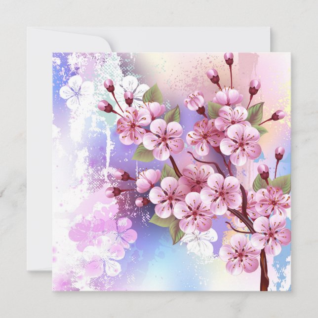Tarjeta Festiva Sakura rosa sobre fondo de pintura (Anverso)