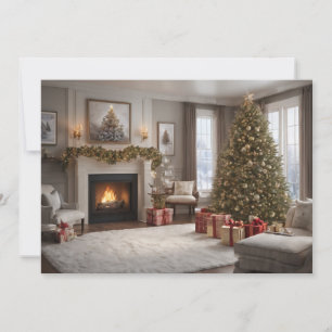Tarjeta Festiva Sala de estar con estilo vintage con árbol de Navi