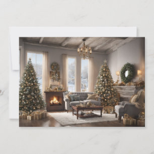 Tarjeta Festiva Sala de estar con estilo vintage con árbol de Navi