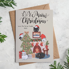 Tarjeta Festiva Sala De Gatos Adorables Pet Lover Navidades Flat