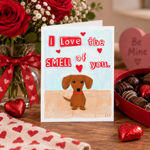 Tarjeta Festiva Salchicha divertida Amor Día de San Valentín Perro