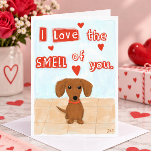 Tarjeta Festiva Salchicha divertida Día de San Valentín corazones 