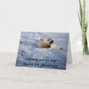 TARJETA FESTIVA SALIENDO A DECIR FELICES PRIMEROS NAVIDADES