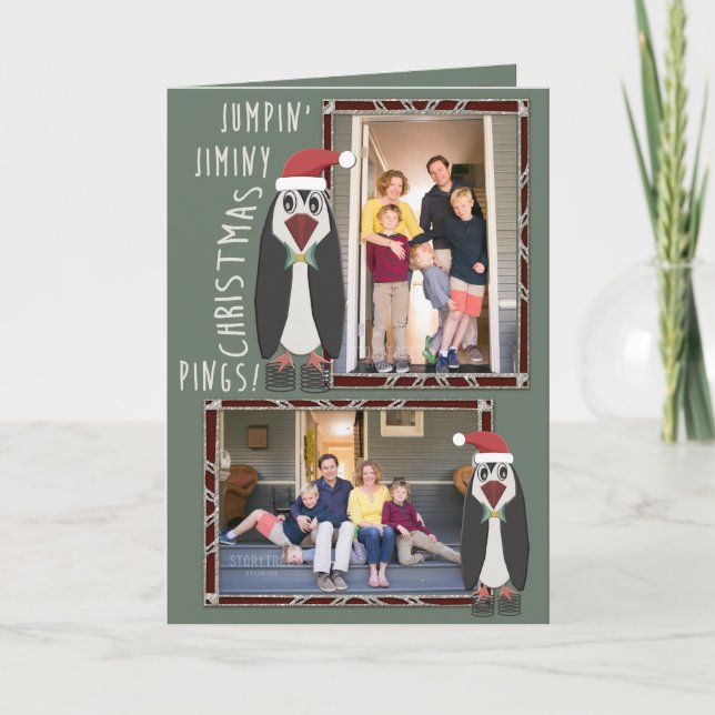 Tarjeta Festiva Saltando fotos de Navidades Jiminy - Personalizado (Anverso)