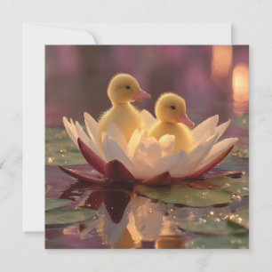Tarjeta Festiva Saltos adorables en una flor de Lily del Agua