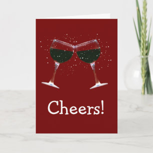 Tarjeta Festiva Salud! Felices Fiestas Vinos Gafas de Vino y Nieve