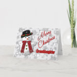 Tarjeta Festiva Saludo a Navidades Snowman - Nieta<br><div class="desc">Navidades de muñecos de nieve de adentro y afuera saludando a esa nieta especial</div>