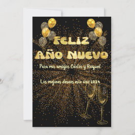 Tarjeta Festiva Saludo Año Nuevo en dorado elegante