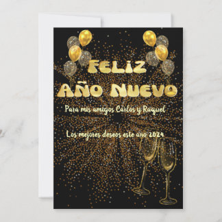 Tarjeta Festiva Saludo Año Nuevo en dorado elegante