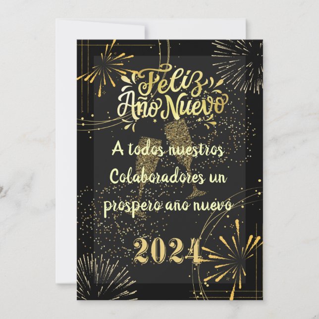 Tarjeta Festiva Saludo Año nuevo tonos dorados elegante (Anverso)