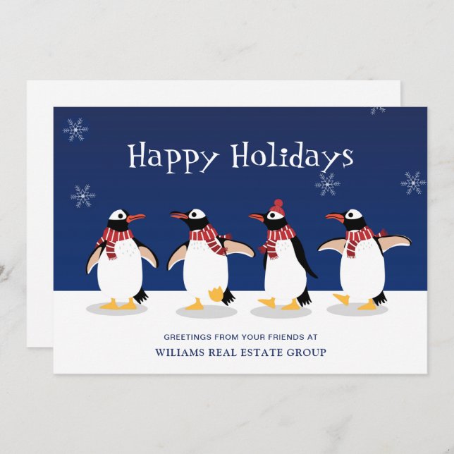 Tarjeta Festiva Saludo corporativo de los Navidades Penguins Red S (Anverso / Reverso)