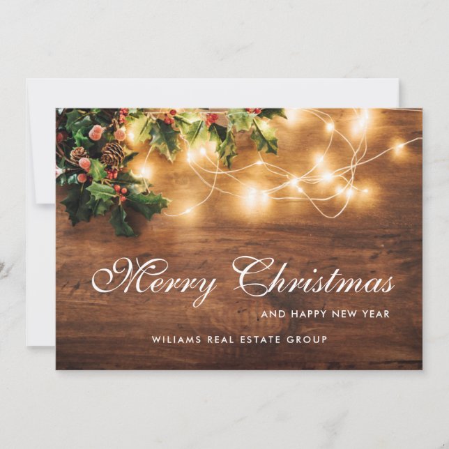 Tarjeta Festiva Saludo corporativo de Mistletoe Rustic Navidades (Anverso)