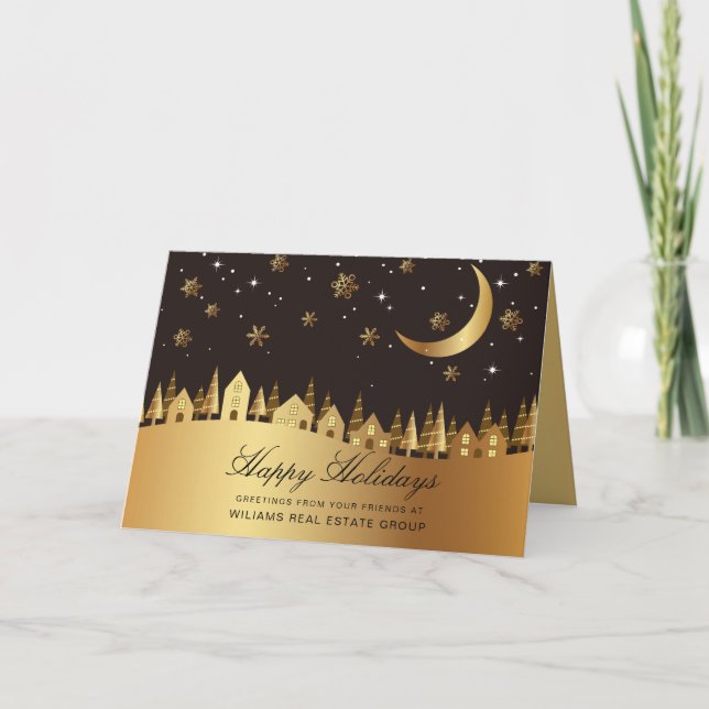 Tarjeta Festiva Saludo corporativo de navidades Holly Night (Anverso)