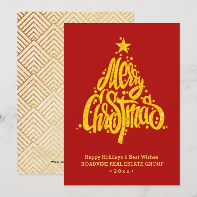 Tarjeta Festiva Saludo corporativo Elegante Guión de Oro (Anverso / Reverso)