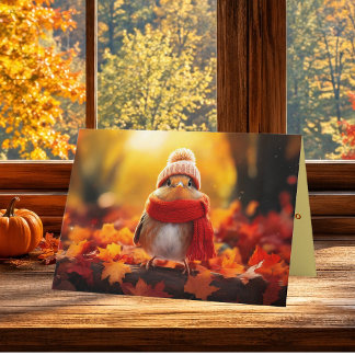 Tarjeta Festiva Saludo de Acción de Gracias del Robin Otoño Acoged