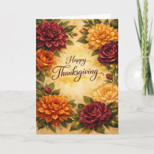Tarjeta Festiva Saludo de Acción de Gracias Floral de Otoño Dorado