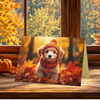 Tarjeta Festiva Saludo de Acción de Gracias para cachorro de otoño