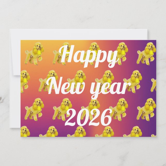 Tarjeta Festiva Saludo de año nuevo con caniche  (Anverso)