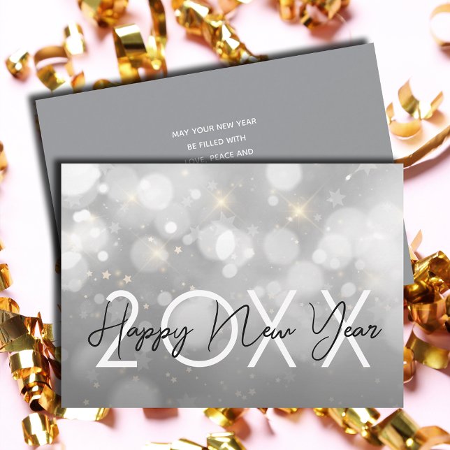 Tarjeta Festiva Saludo de Año Nuevo Feliz Moderno (Modern Happy New Year Greeting Holiday Cards - Order INSTANT DOWNLOAD and or PRINTED or both!)