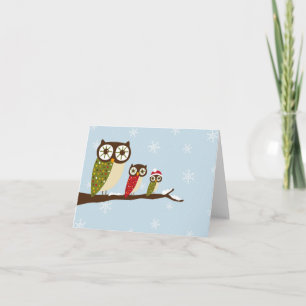 Tarjeta Festiva saludo de búhos de invierno