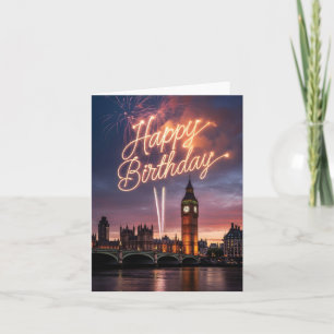 Tarjeta Festiva Saludo de cumpleaños con fuegos artificiales en el