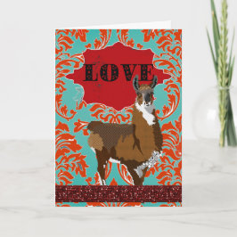 Tarjeta Festiva Saludo de Damasco Rojo de Amo de Llama Dorada