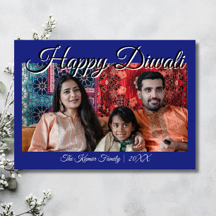 Tarjeta Festiva Saludo de Diwali Feliz Foto de Lujo Azul Medianoch