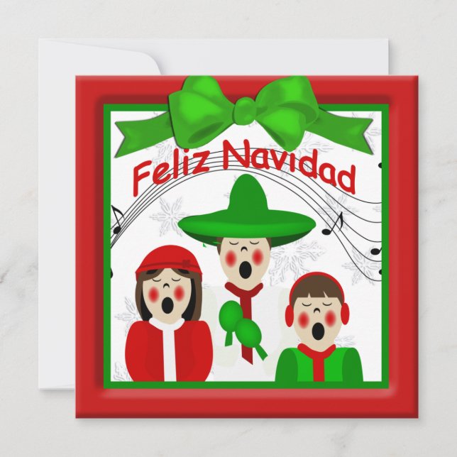 Tarjeta Festiva Saludo de familia de los caroleros mexicanos navid (Anverso)