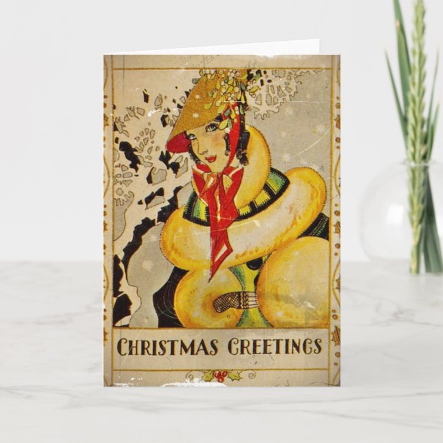 Tarjeta Festiva Saludo de feriado Art Deco (Anverso)