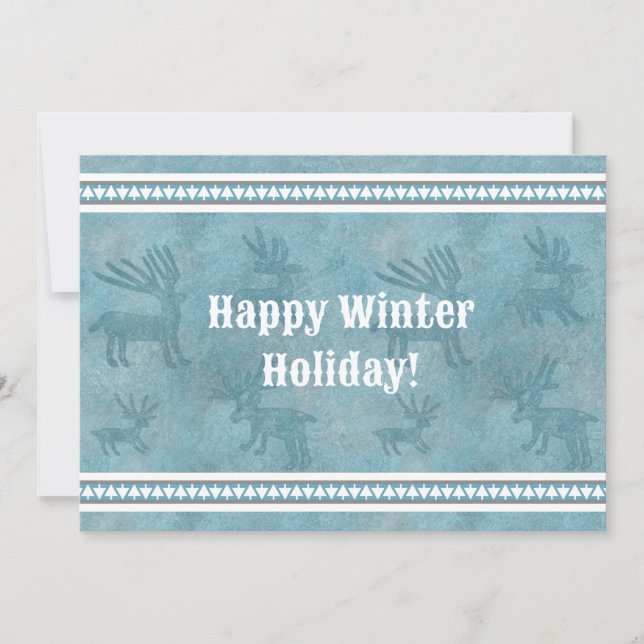 Tarjeta Festiva Saludo de feriado azul de ciervo de invierno del s (Anverso)