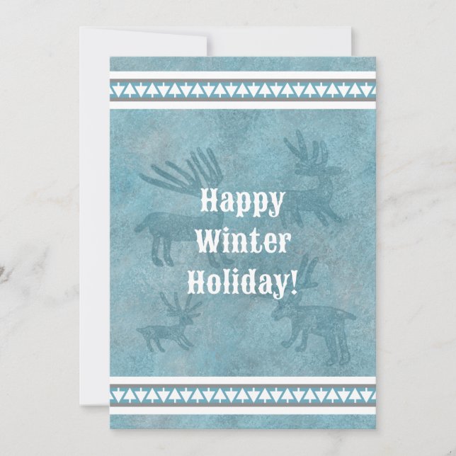 Tarjeta Festiva Saludo de feriado azul de ciervo de invierno del s (Anverso)