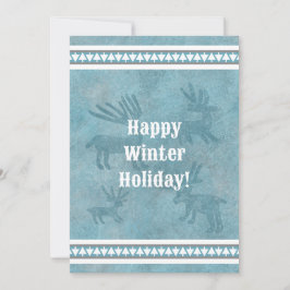 Tarjeta Festiva Saludo de feriado azul de ciervo de invierno del s