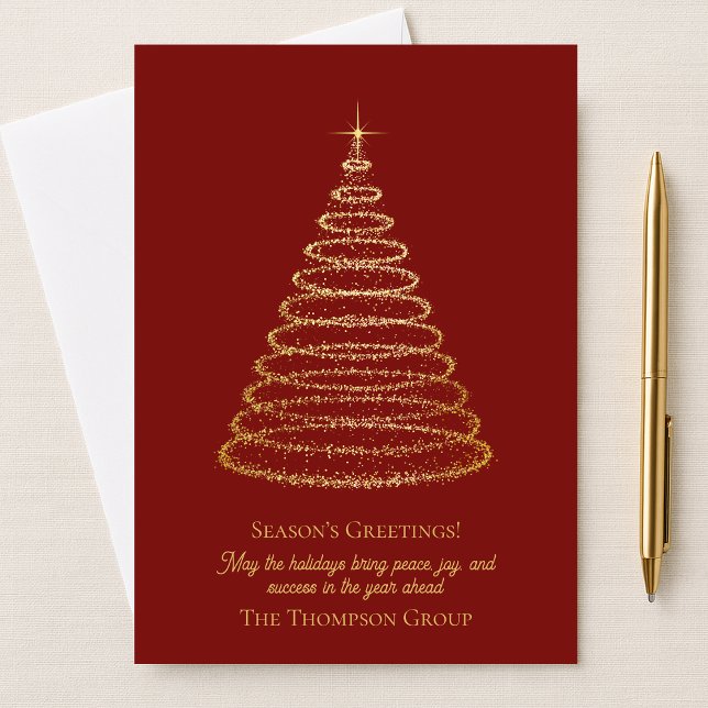 Tarjeta Festiva Saludo de Festividad Corporativa Profesional de Or (Red Gold Professional Corporate Holiday Greeting)