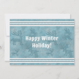 Tarjeta Festiva Saludo de fiesta invernal del venado azul plano de