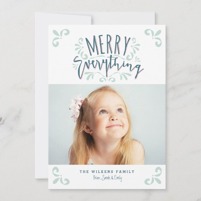 Tarjeta Festiva Saludo de fotos de moda de Merry Everything (Anverso)