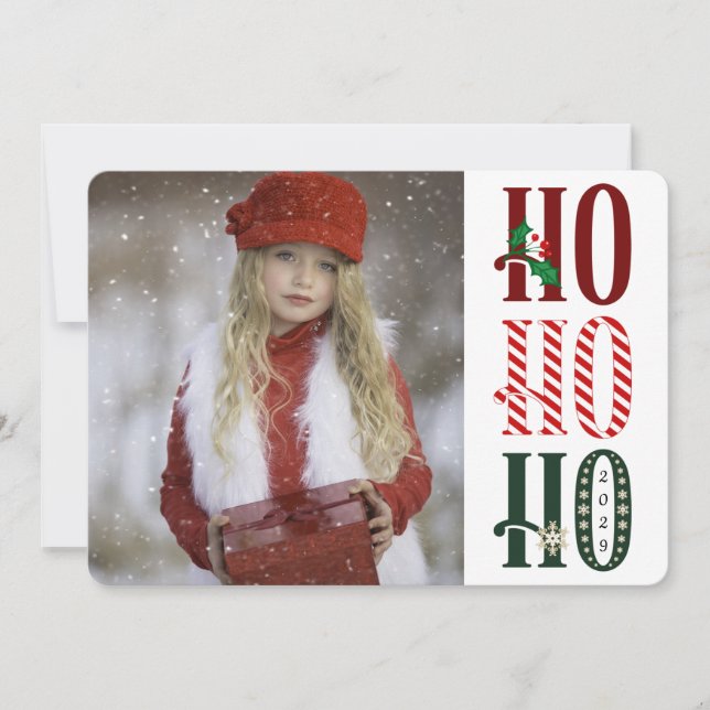 Tarjeta Festiva Saludo de la foto de feriado de Navidades de HO HO (Anverso)