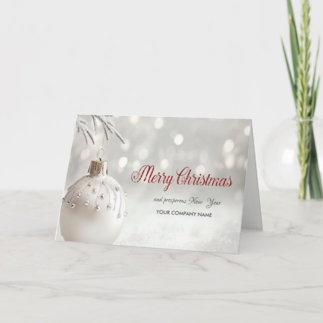 Tarjeta Festiva Saludo de la rama de bolas de Navidades blancos (Anverso)