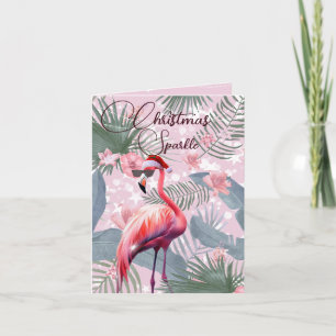 Tarjeta Festiva Saludo de las luces tropicales del Flamingo