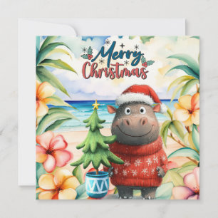 Tarjeta Festiva Saludo de los Navidades de Hippo Hawaii